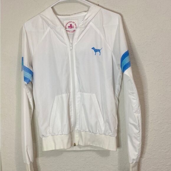 Pink by Victoria’s Secret Team Pink Hooded zip up Jack white & Blue Size Small - Picture 1 of 7